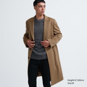 Płaszcze Męskie Uniqlo Wool Cashmere Chesterfield Brązowe,Uniqlo Polska | W083226