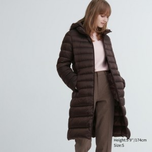 Płaszcze Puchowe Damskie Uniqlo Ultra Light Long Ciemny Brązowe,Uniqlo Polska | X860207