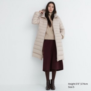 Płaszcze Puchowe Damskie Uniqlo Ultra Light Long Beżowe,Uniqlo Polska | S112154