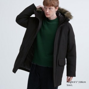 Płaszcze Puchowe Męskie Uniqlo Ultra Warm Hybrid Czarne,Uniqlo Polska | M166876