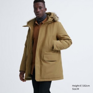 Płaszcze Puchowe Męskie Uniqlo Ultra Warm Hybrid Beżowe,Uniqlo Polska | B282456