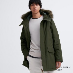 Płaszcze Puchowe Męskie Uniqlo Ultra Warm Hybrid Oliwkowe,Uniqlo Polska | G938016
