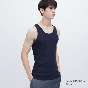 Podkoszulka Męskie Uniqlo Dry Color Ribbed Granatowe,Uniqlo Polska | D177722