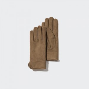 Rękawiczki Damskie Uniqlo HEATTECH Lined Faux Suede Brązowe,Uniqlo Polska | M669665