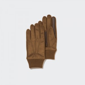 Rękawiczki Damskie Uniqlo HEATTECH Lined Faux Suede Brązowe,Uniqlo Polska | S338420
