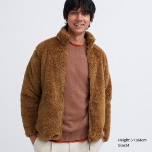 Runo Męskie Uniqlo Fluffy Yarn Full-Zip Jacket Brązowe,Uniqlo Polska | W370178