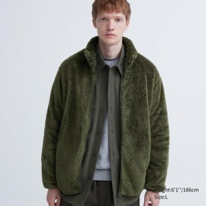 Runo Męskie Uniqlo Fluffy Yarn Full-Zip Jacket Oliwkowe,Uniqlo Polska | Y037079
