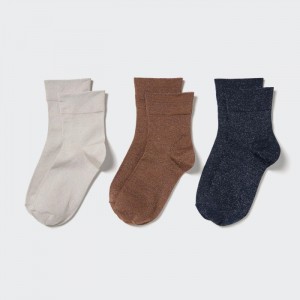Skarpetki Damskie Uniqlo Crew Glitter (3 Pairs) Beżowe,Uniqlo Polska | W950015