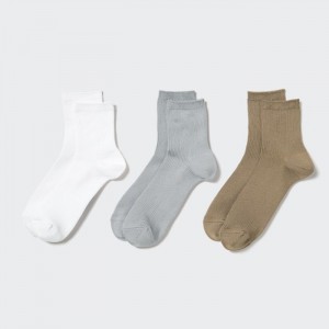 Skarpetki Damskie Uniqlo Crew Ribbed (3 Pairs) Białe,Uniqlo Polska | S299873