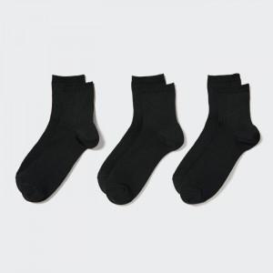 Skarpetki Damskie Uniqlo Crew Ribbed (3 Pairs) Czarne,Uniqlo Polska | H145681