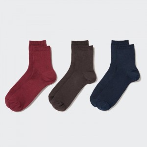 Skarpetki Damskie Uniqlo Crew Ribbed (3 Pairs) Czerwone,Uniqlo Polska | F846336