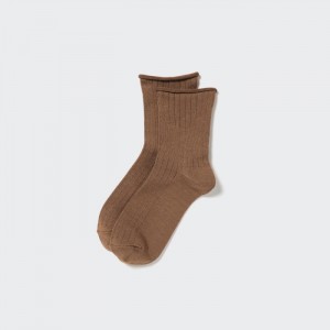 Skarpetki Damskie Uniqlo HEATTECH Crew Top Roll Brązowe,Uniqlo Polska | T342701