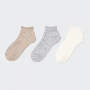 Skarpetki Damskie Uniqlo Short 3 Pack (Mix Yarn Ribbed) Beżowe,Uniqlo Polska | A040376