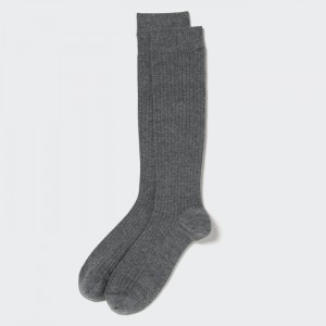 Skarpetki Męskie Uniqlo HEATTECH Wide Ribbed Knee High Ciemny Szare,Uniqlo Polska | A761725