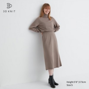 Spódnice Damskie Uniqlo 3D Knit Souffle Yarn Beżowe,Uniqlo Polska | R784144