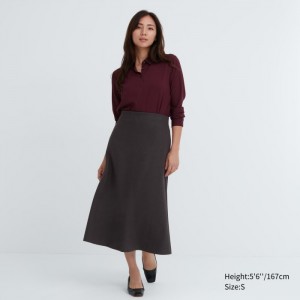 Spódnice Damskie Uniqlo Brushed Jersey Flared Ciemny Brązowe,Uniqlo Polska | S004865