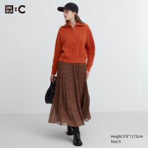 Spódnice Damskie Uniqlo Chiffon Pleated Brązowe,Uniqlo Polska | B516385