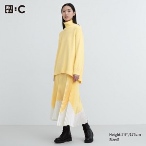Spódnice Damskie Uniqlo Pleated Color Block Żółte,Uniqlo Polska | A372545