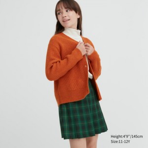 Spódnice Dziecięce Uniqlo Checked Pleated Mini Skort Oliwkowe,Uniqlo Polska | H499212