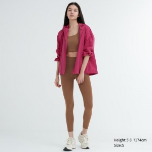 Spodnie Damskie Uniqlo AIRism UV Protection Pocketed Soft Leggings Brązowe,Uniqlo Polska | D383342