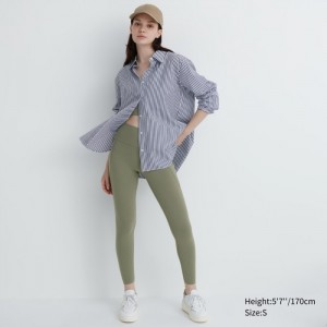 Spodnie Damskie Uniqlo AIRism UV Protection Pocketed Soft Leggings Oliwkowe,Uniqlo Polska | E650902