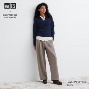 Spodnie Damskie Uniqlo Brushed Jersey Pleated Wide Beżowe,Uniqlo Polska | J196075