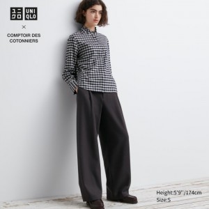 Spodnie Damskie Uniqlo Brushed Jersey Pleated Wide Ciemny Brązowe,Uniqlo Polska | B661226