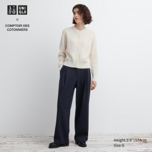 Spodnie Damskie Uniqlo Brushed Jersey Pleated Wide Granatowe,Uniqlo Polska | J543310