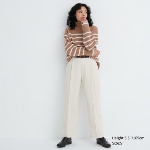 Spodnie Damskie Uniqlo Corduroy Wide-Fit Pleated Białe,Uniqlo Polska | C866715