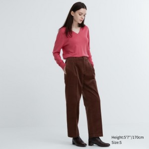Spodnie Damskie Uniqlo Corduroy Wide-Fit Pleated Ciemny Brązowe,Uniqlo Polska | A879439