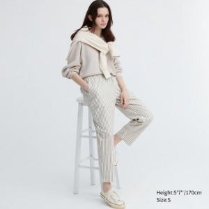 Spodnie Damskie Uniqlo Cotton Striped Relaxed Ankle Białe,Uniqlo Polska | J723970