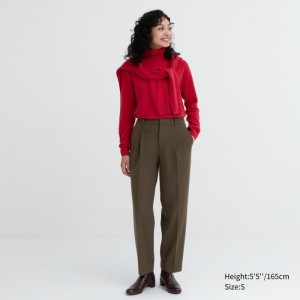 Spodnie Damskie Uniqlo HEATTECH Pleated Tapered Oliwkowe,Uniqlo Polska | V118588