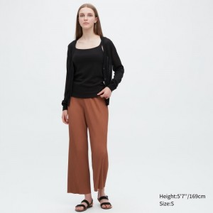 Spodnie Damskie Uniqlo Pleated Straight Brązowe,Uniqlo Polska | P629970