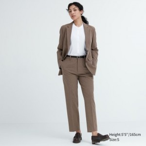 Spodnie Damskie Uniqlo Smart Ankle (2-Way Stretch Check) Brązowe,Uniqlo Polska | B209432