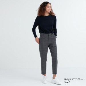 Spodnie Damskie Uniqlo Smart Ankle (2-Way Stretch Glen Check) Ciemny Szare,Uniqlo Polska | T362841