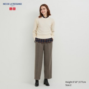 Spodnie Damskie Uniqlo Tweed Wide-Fit Pleated Brązowe,Uniqlo Polska | V236388