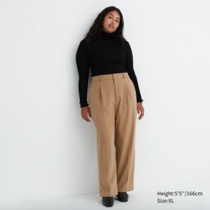 Spodnie Damskie Uniqlo Wide-Fit Pleated Beżowe,Uniqlo Polska | F172886