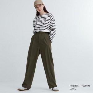Spodnie Damskie Uniqlo Wide-Fit Pleated Oliwkowe,Uniqlo Polska | L238004