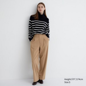 Spodnie Damskie Uniqlo Wide-Fit Pleated (Tall) Beżowe,Uniqlo Polska | O733343