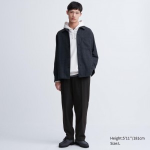 Spodnie Męskie Uniqlo Brushed Twill Wide-Fit Pleated Czarne,Uniqlo Polska | B530049
