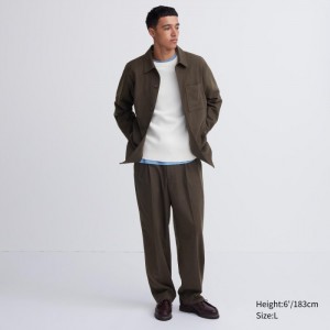 Spodnie Męskie Uniqlo Brushed Twill Wide-Fit Pleated Brązowe,Uniqlo Polska | T303841
