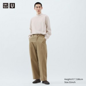 Spodnie Męskie Uniqlo Wide-Fit Chino Brązowe,Uniqlo Polska | I289673