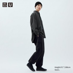 Spodnie Męskie Uniqlo Wide-Fit Parachute Cargo Czarne,Uniqlo Polska | P911527