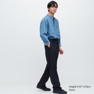 Spodnie Męskie Uniqlo Wide-Fit Pleated (2022 Edition) Granatowe,Uniqlo Polska | N883024