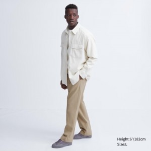 Spodnie Męskie Uniqlo Wide-Fit Pleated Beżowe,Uniqlo Polska | H216452