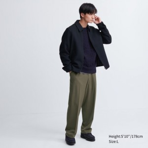 Spodnie Męskie Uniqlo Wide-Fit Pleated Oliwkowe,Uniqlo Polska | H259508