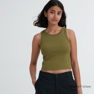 Staniki Damskie Uniqlo Ribbed Cropped Sleeveless Top Oliwkowe,Uniqlo Polska | A085701