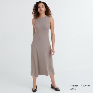 Sukienka Damskie Uniqlo Cotton Blend Knit Sleeveless Beżowe,Uniqlo Polska | F130562