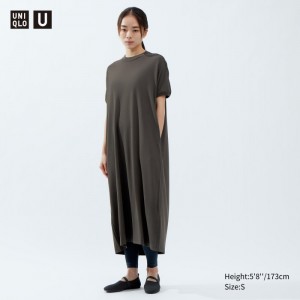 Sukienka Damskie Uniqlo Draped Short-Sleeve Oliwkowe,Uniqlo Polska | O973588