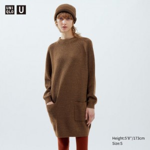 Sukienka Damskie Uniqlo Mock Neck Long-Sleeve Brązowe,Uniqlo Polska | F963603